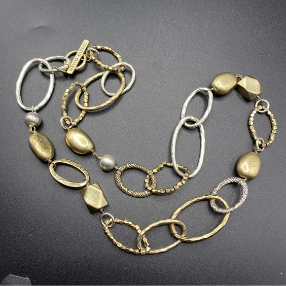 SIGRID OLSEN Gold Siver Textured Links & Beads Toggle Clasp Necklace - Picture 5 of 7